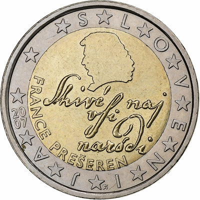 Slowenien, 
            
               2 Euro, 
            
               The poet France Prešeren