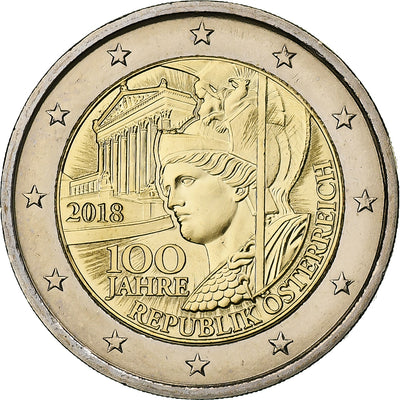 Österreich, 
            
               2 Euro, 
            
               100th Anniversary - Republic of Austria