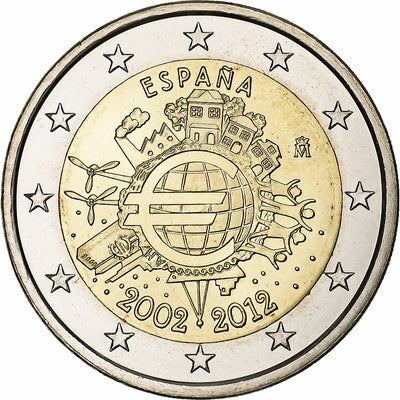 Spanien, 
            
               2 Euro, 
            
               10 Years of Euros Cash